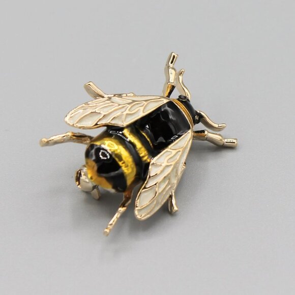Bee pin brooch jewelry insect animal black gold tone fashion cute adorable - Picture 3 of 6